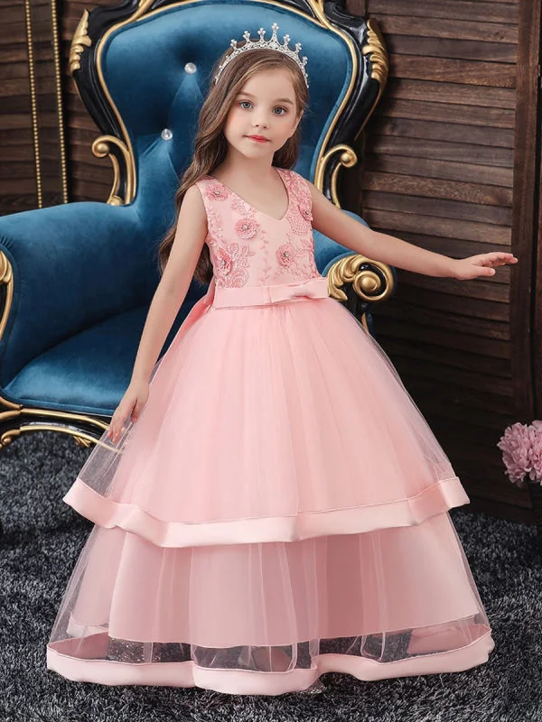 Empire Waist Dress Pink Princess Silhouette Embroidered Kids Party Dresses V Neck A-line Flower Girl Dresses Empire Waist Dress Pink Princess Silhouette Embroidered Kids Party Dresses V Neck A-line Flower Girl Dresses