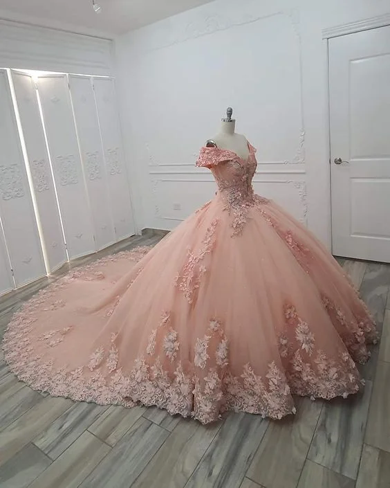 Glittering Evening Gown Pink Wedding Dresses Ball Gown Prom Dresses   fg2443