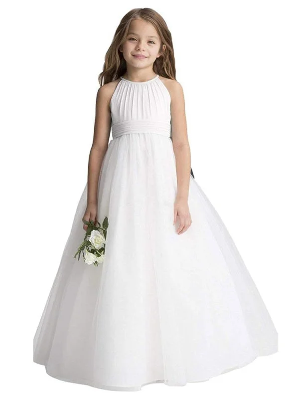 Draped Formal Dress Princess Silhouette Pleated Flower Girl Dresses White Sleeveless Kids Party Dresses Draped Formal Dress Princess Silhouette Pleated Flower Girl Dresses White Sleeveless Kids Party Dresses