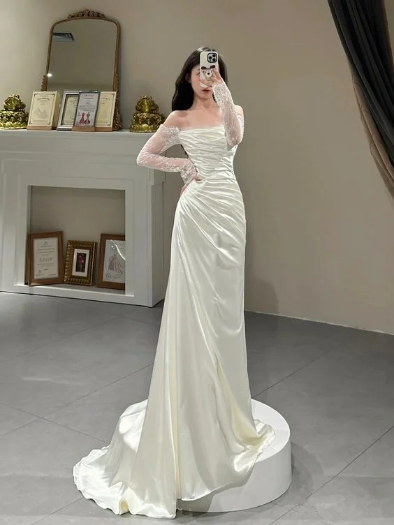 Simple Formal Dress Princess Simple Dress, Ivory Prom Dress, Evening Dress, Feminine Party Dress, Wedding Dress       fg3996