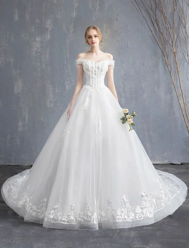 Satin Mermaid Dress Princess Wedding Dresses Ball Gown Lace Beaded Chains Off The Shoulder Bridal Dress Satin Mermaid Dress Princess Wedding Dresses Ball Gown Lace Beaded Chains Off The Shoulder Bridal Dress