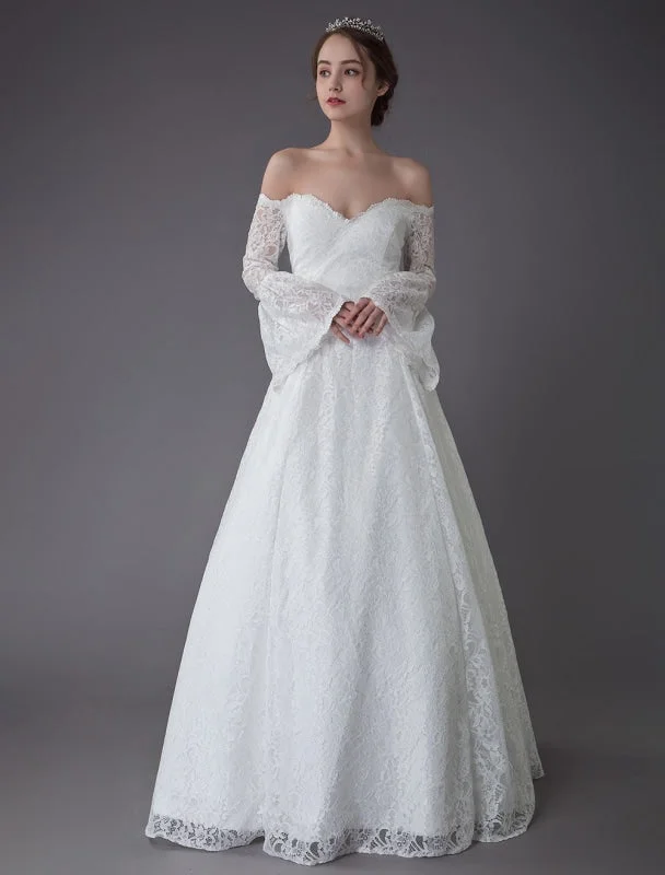 Stunning Party Dress Princess Wedding Dresses Lace Off The Shoulder Long Sleeve A Line Floor Length Bridal Gown Exclusive Stunning Party Dress Princess Wedding Dresses Lace Off The Shoulder Long Sleeve A Line Floor Length Bridal Gown Exclusive