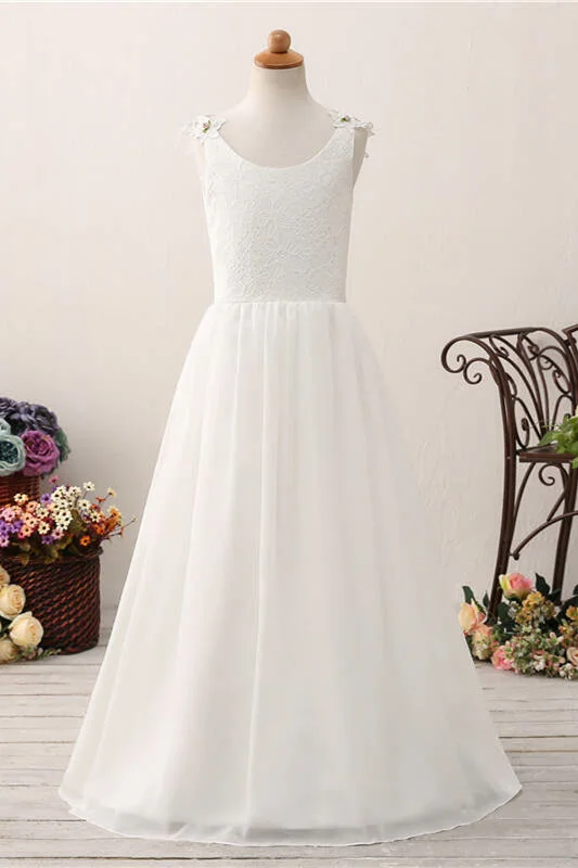 Organza Dress Princess White Chiffon Flower Girl Dress with Lace Top