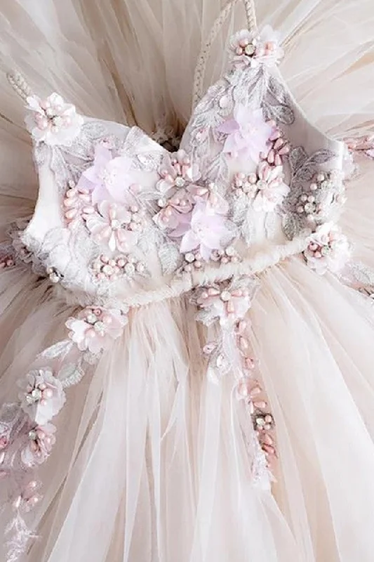 Halter Neck Dress Puffy Flower Girl Dresses Lace Beading Communion Dress