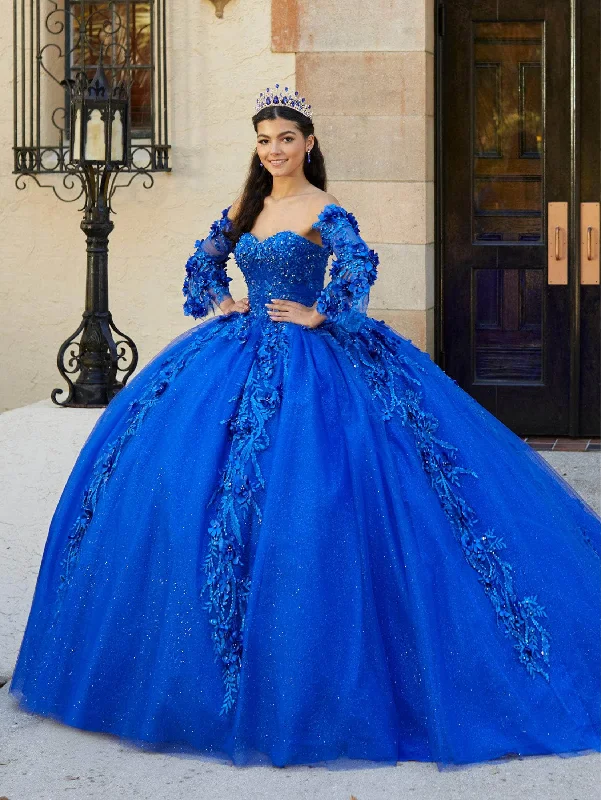 Satin Slip Dress Quinceanera Collection 26057 - Floral Lace Sweetheart Ballgown