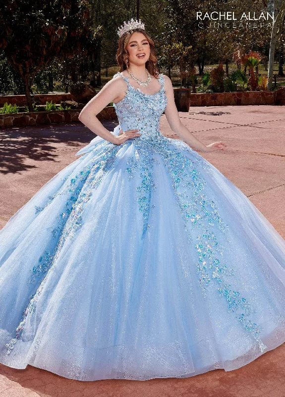 Brocade Formal Dress Rachel Allan RQ2172 - Butterfly Appliqued Scoop Ballgown