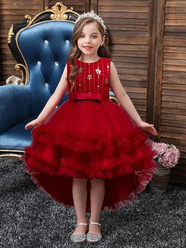 Vivid Color Gown Red Sequined Tulle Hi-Lo Flower Girl Dresses A-Line Jewel Neck Sleeveless Princess Dress Vivid Color Gown Red Sequined Tulle Hi-Lo Flower Girl Dresses A-Line Jewel Neck Sleeveless Princess Dress