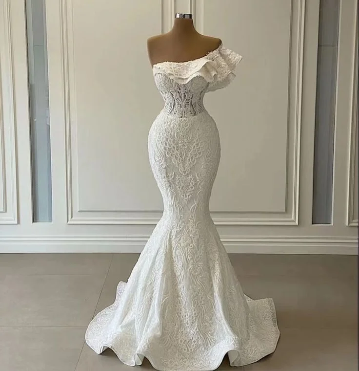 V-Neck Dress Robe de mariage, mermaid wedding dresses, white bridal dresses     fg2577