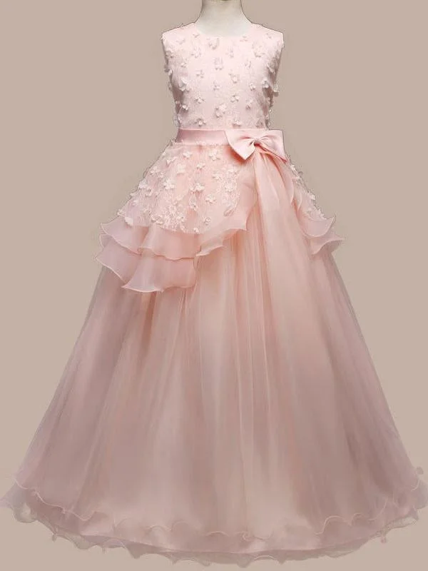 Sophisticated Gown Romantic Sleeveless Pink Floor Length Flower Girl Dresses Jewel Neck Bows Kids Party Dresses Sophisticated Gown Romantic Sleeveless Pink Floor Length Flower Girl Dresses Jewel Neck Bows Kids Party Dresses