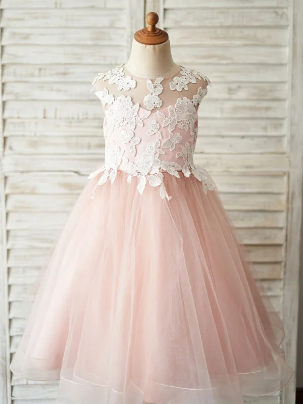 Sheer Panel Dress Romantic Tulle Floral Flower Girl Dresses Jewel Neck Sleeveless Kids Dress for wedding Sheer Panel Dress Romantic Tulle Floral Flower Girl Dresses Jewel Neck Sleeveless Kids Dress for wedding