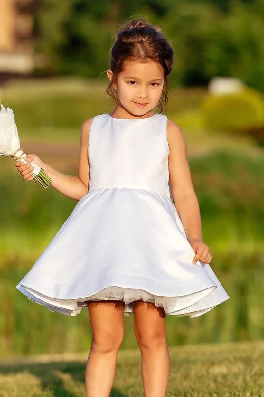 Lush Satin Gown Satin Girl Dress Knee Length With Bow Back