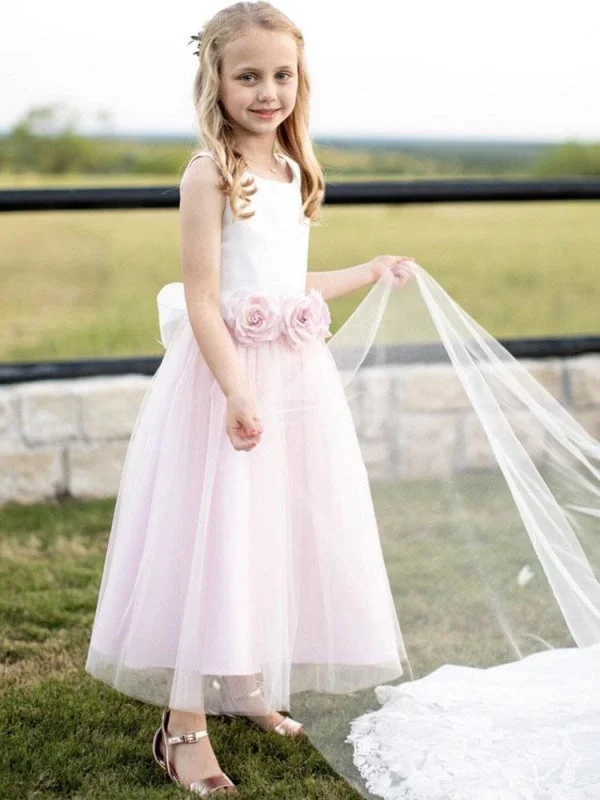Regal Ball Gown Satin Jewel Neck Sleeveless Flowers Ankle Length Sash Kids Party Dresses Regal Ball Gown Satin Jewel Neck Sleeveless Flowers Ankle Length Sash Kids Party Dresses