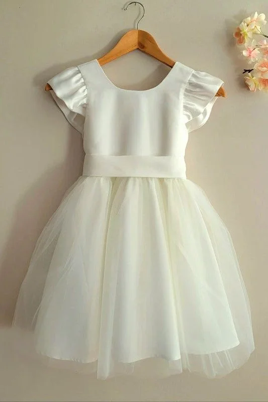 Whimsical Evening Gown Satin Tulle Flower Girl Dress With Ribbon