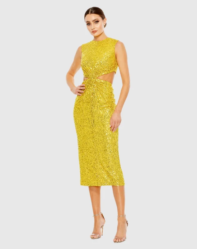 Floor-Sweeping Gown Sequin Front Twist Cut Out Column Dress