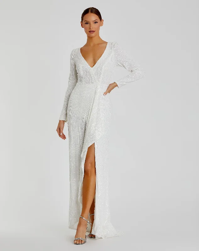 High Neck Dress Sequin Wrap Evening Gown
