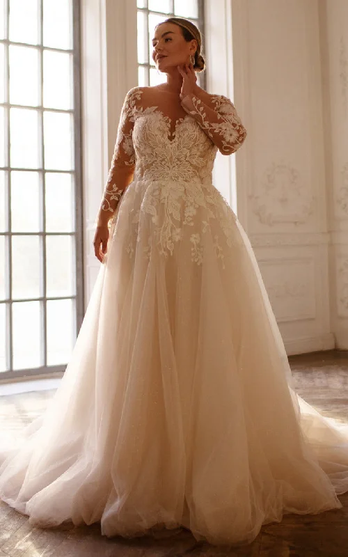 Floor-Length Dress Sexy Ball Gown Bateau Lace Sweep Train Wedding Dress with Appliques-716095 Floor-Length Dress Sexy Ball Gown Bateau Lace Sweep Train Wedding Dress with Appliques-716095