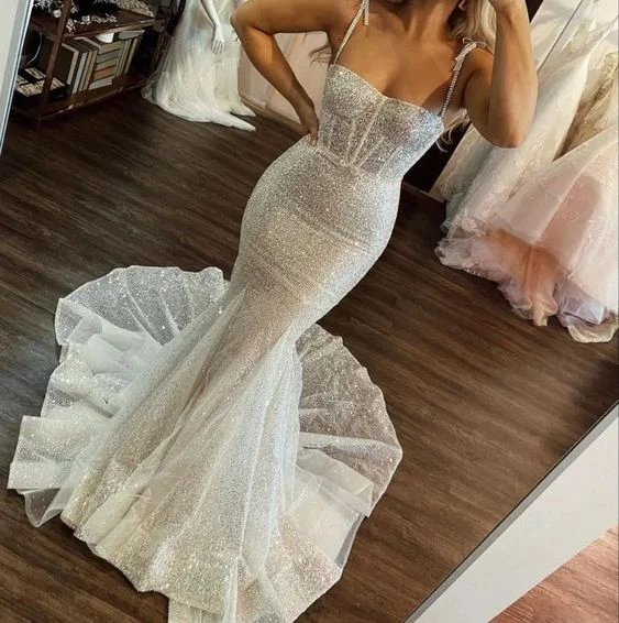 Metallic Formal Dress Sexy Ivory Sequins Mermaid Prom Dresses Long Wedding Dresses fg2400 Metallic Formal Dress Sexy Ivory Sequins Mermaid Prom Dresses Long Wedding Dresses fg2400