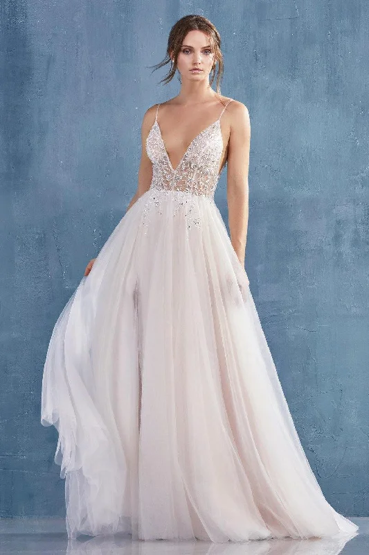 Satin Gown Andrea & Leo A0672 Sexy Long Wedding Dress Bridal