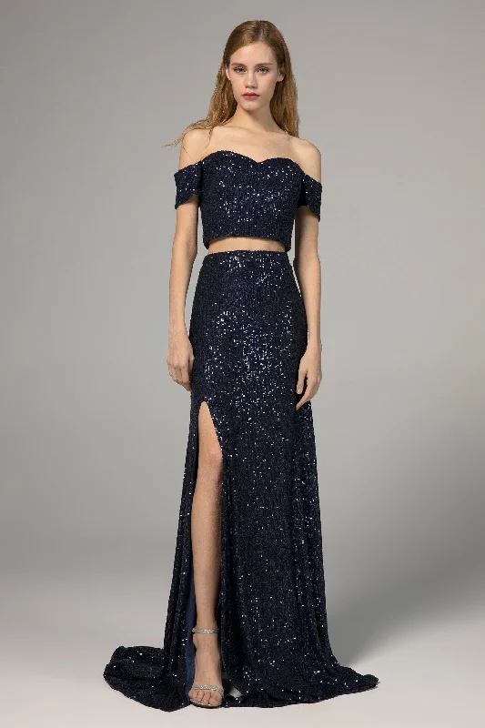 Brocade Formal Dress Sheath-Column Floor Length Sequined Dress CS0287