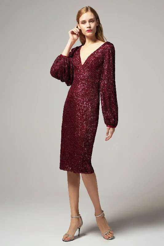 Fitted Formal Dress Sheath-Column Knee Length Sequined Dress CS0268
