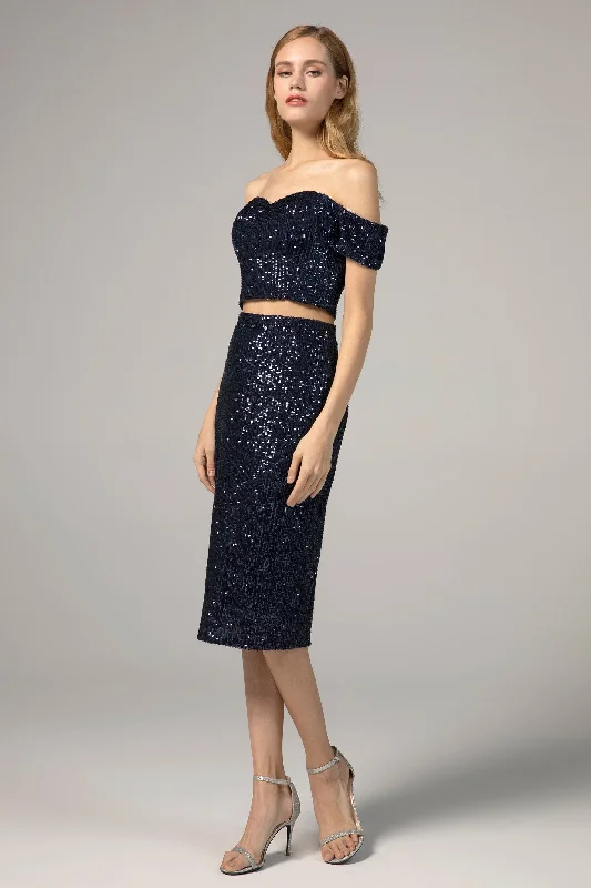 Elegant Wedding Gown Sheath-Column Knee Length Sequined Dress CS0291