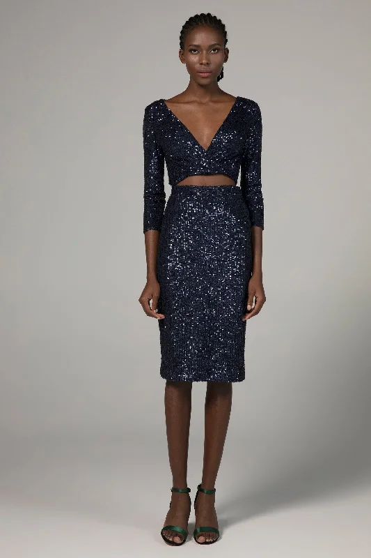 Tulle Gown Sheath-Column Knee Length Sequined Dress CS0296