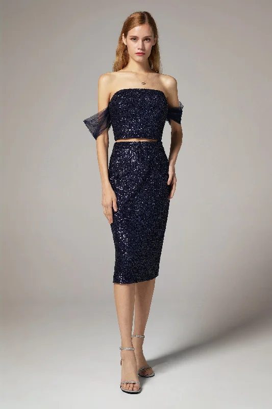 Polka Dot Gown Sheath-Column Knee Length Sequined Dress CS0300