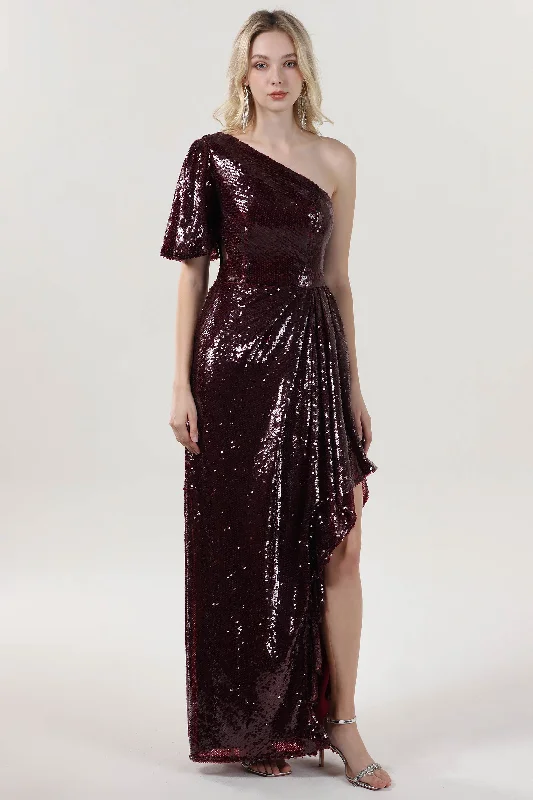 Puffy Sleeve Dress Sheath-Column Maxi Sequined Formal Dress CS0620