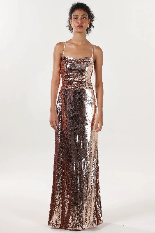 Bow Detail Dress Sheath-Column Maxi Sequined Formal Dress CS0622