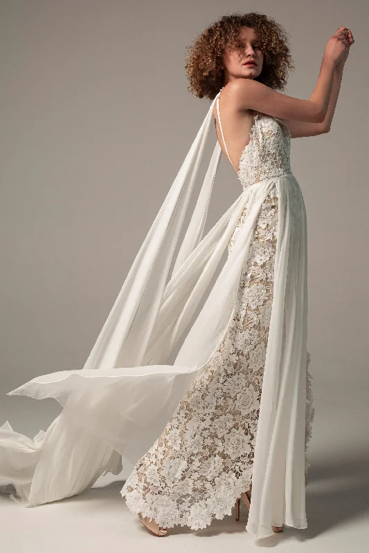 Prom Dress Sheath Sweep-Brush Train Chiffon Lace Wedding Dress CW2226