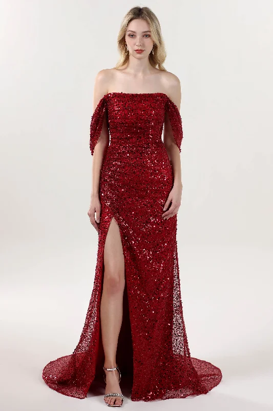 Elegant Evening Dress Sheath-Column Sweep-Brush Train Glitter Formal Dress CS0614