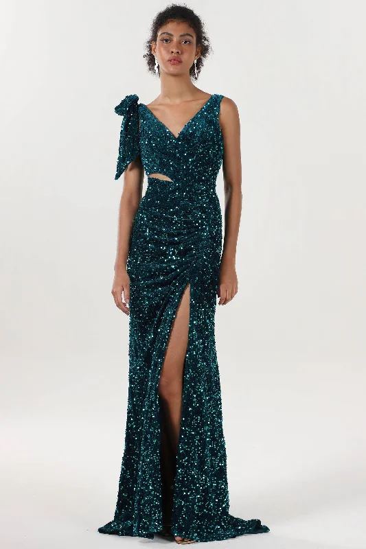 Lace Dress Sheath-Column Sweep-Brush Train Velvet Sequin Formal Dress CS0633