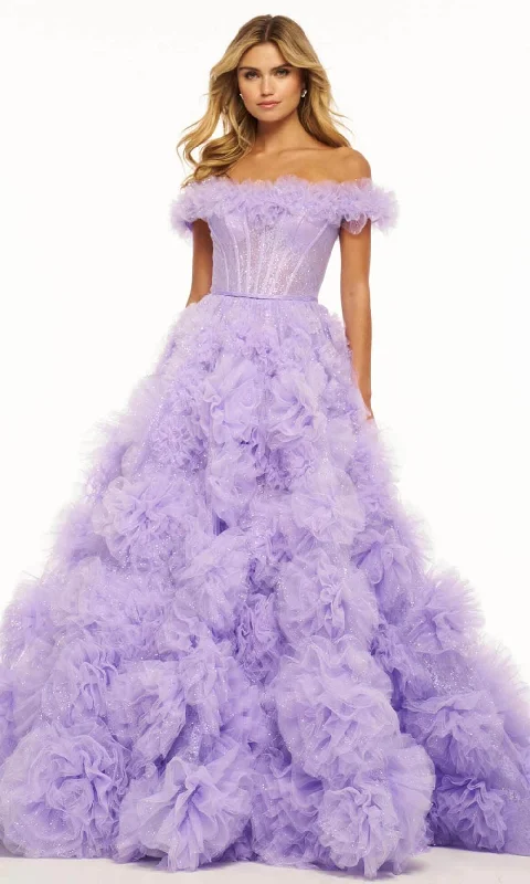 Floor-Length Dress Sherri Hill 56095 - Ruffles Off-Shoulder Prom Gown