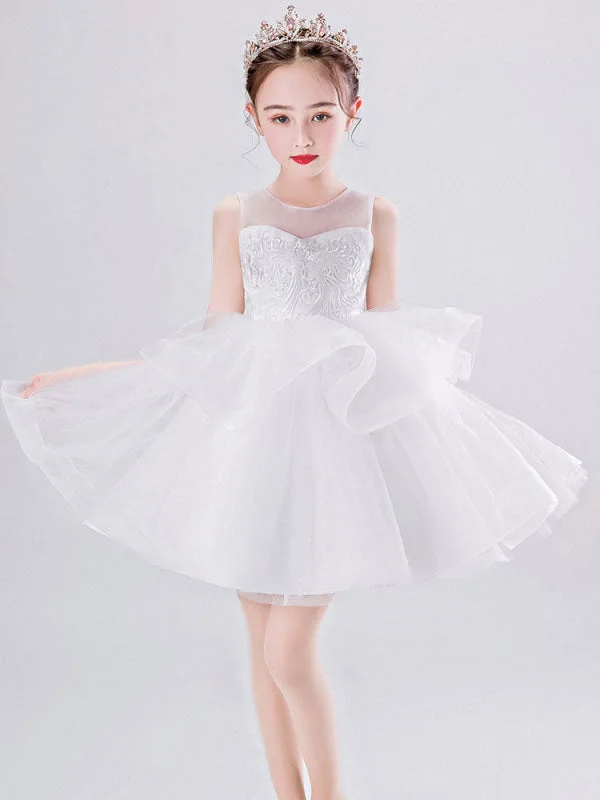 A-Line Gown Short Princess Flower Girl Dresses Jewel Neck Tulle Sleeveless Kids Party Dresses A-Line Gown Short Princess Flower Girl Dresses Jewel Neck Tulle Sleeveless Kids Party Dresses