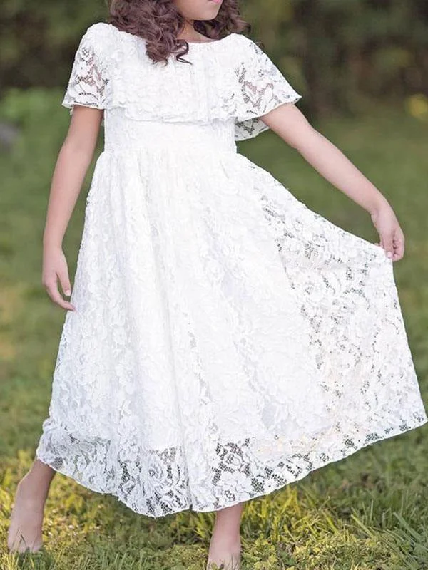 Princess Ball Gown Short Sleeves A-line A Line Pleated Flower Girl Dresses Ankle Length Pageant Dresses