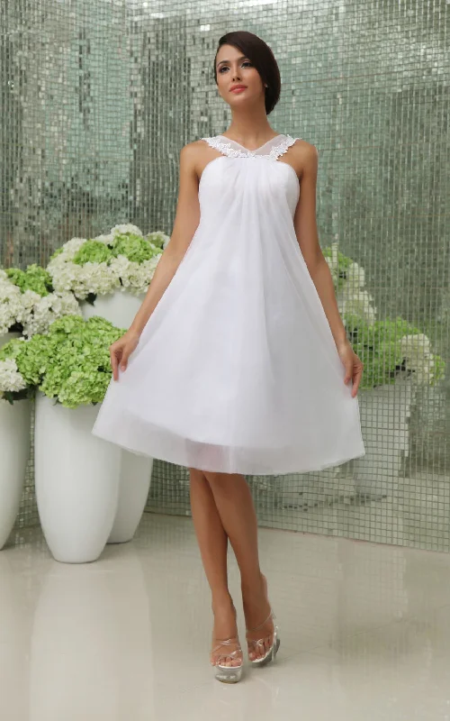Knee-Length Dress Short Strapped Tulle Overlay A-Line Lovely Dress-GC_704999