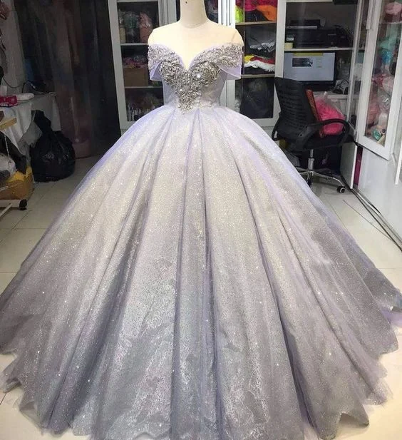 Glamorous Formal Dress Silver Wedding Dresses Ball Gown Prom Dresses   fg2444