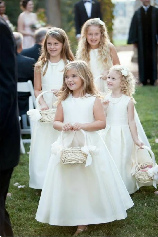Subtle Shine Dress Simple Satin A-line Ivory Flower Girls Dresses Pattern