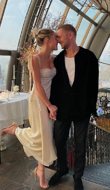 Beaded Dress Simple Tea-length Beach Boho Wedding Dresses Bridal Gowns   fg2835