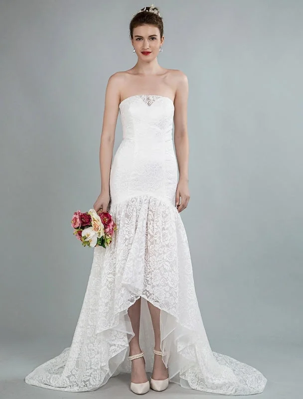 Embellished Dress Simple Wedding Dress Strapless Sleeveless Lace Mermaid Bridal Gowns With Train Embellished Dress Simple Wedding Dress Strapless Sleeveless Lace Mermaid Bridal Gowns With Train