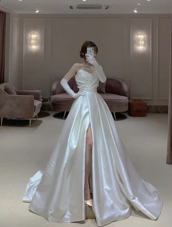 Red Carpet Dress Simple Wedding Dress, White Prom Dress      fg3380