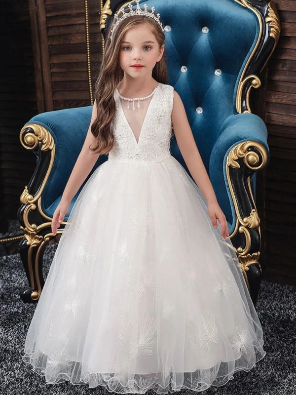 Glitter Dress Sleeveless Ankle-Length Ball Gown Flower Girl Dresses Jewel Neck Formal Kids Pageant Dress