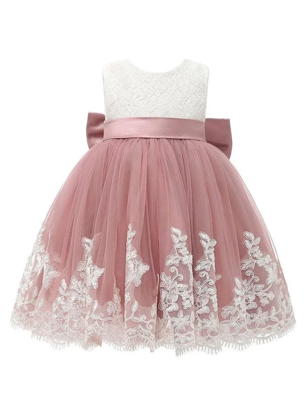 Red Carpet Dress Sleeveless Bows Kids Tutu Flower Girl Dresses