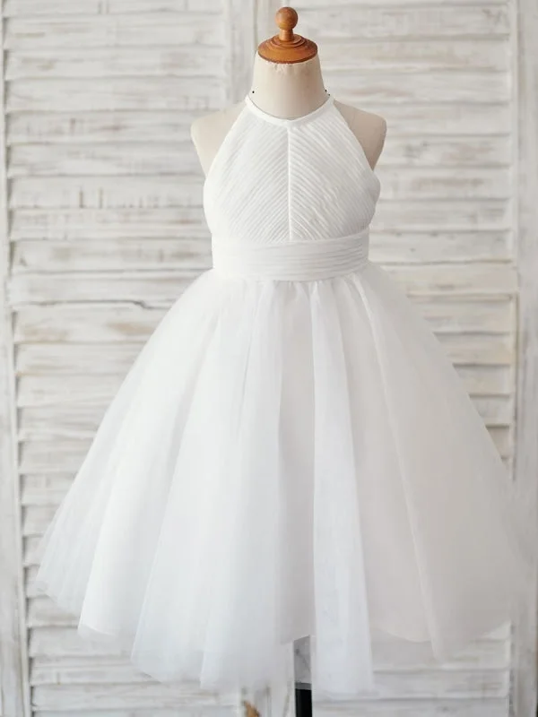 Brocade Formal Dress Sleeveless Crewneck White Flower Girl Dresses