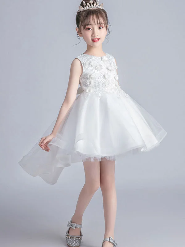 Modern Tulle Dress Sleeveless Embroidered Kids Party Dresses Hi-Lo Flower Girl Dresses Modern Tulle Dress Sleeveless Embroidered Kids Party Dresses Hi-Lo Flower Girl Dresses