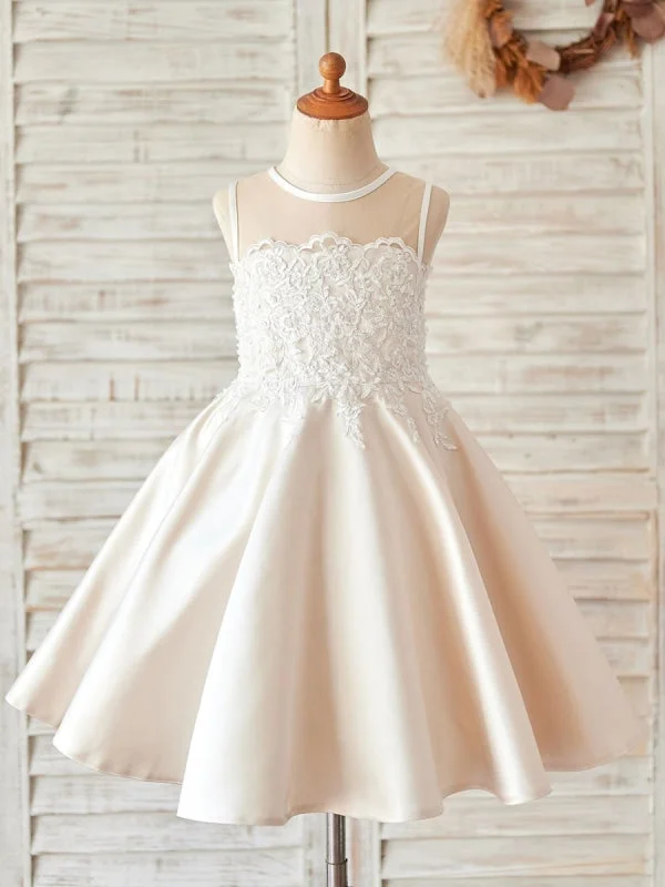 Maxi Formal Dress Sleeveless Knee-Length Princess Flower Girl Dresses Jewel Neck Lace Silhouette Party Dresses for Kids