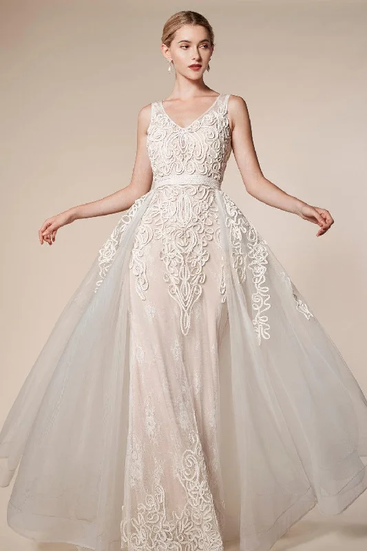V-Neck Dress Cinderella Divine CD5143 Sleeveless Long Fitted Wedding Gown