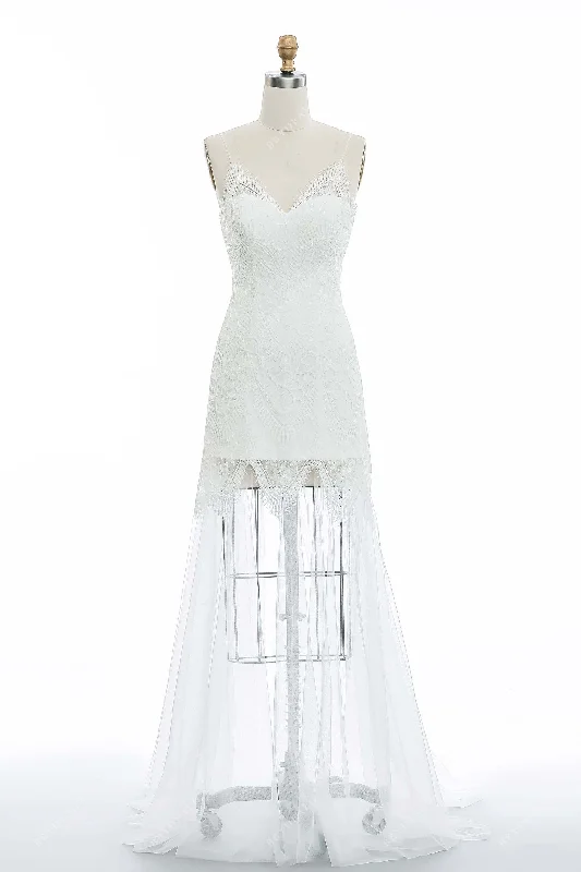 Fancy Embellished Dress Spaghetti Straps Lace Fit and Flare Elopement Bridal Dress Fancy Embellished Dress Spaghetti Straps Lace Fit and Flare Elopement Bridal Dress