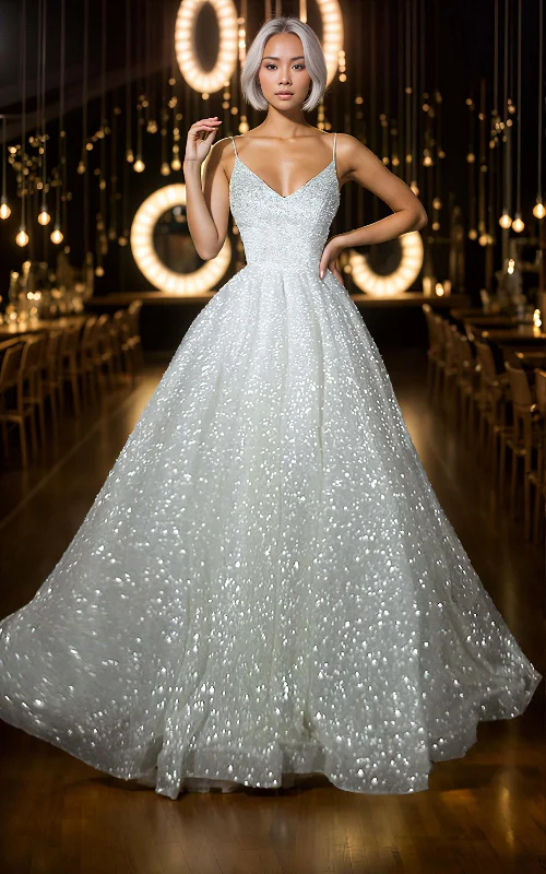Sequin Maxi Dress Sparkly Glitter Princess A-Line Spaghetti Straps Wedding Dress Sexy Ethereal Modern Floor-Length Low Back Bridal Ball Gown Sequin Maxi Dress Sparkly Glitter Princess A-Line Spaghetti Straps Wedding Dress Sexy Ethereal Modern Floor-Length Low Back Bridal Ball Gown
