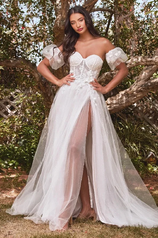 Full Skirt Dress Cinderella Divine CB080W Strapless Floral Wedding Dress
